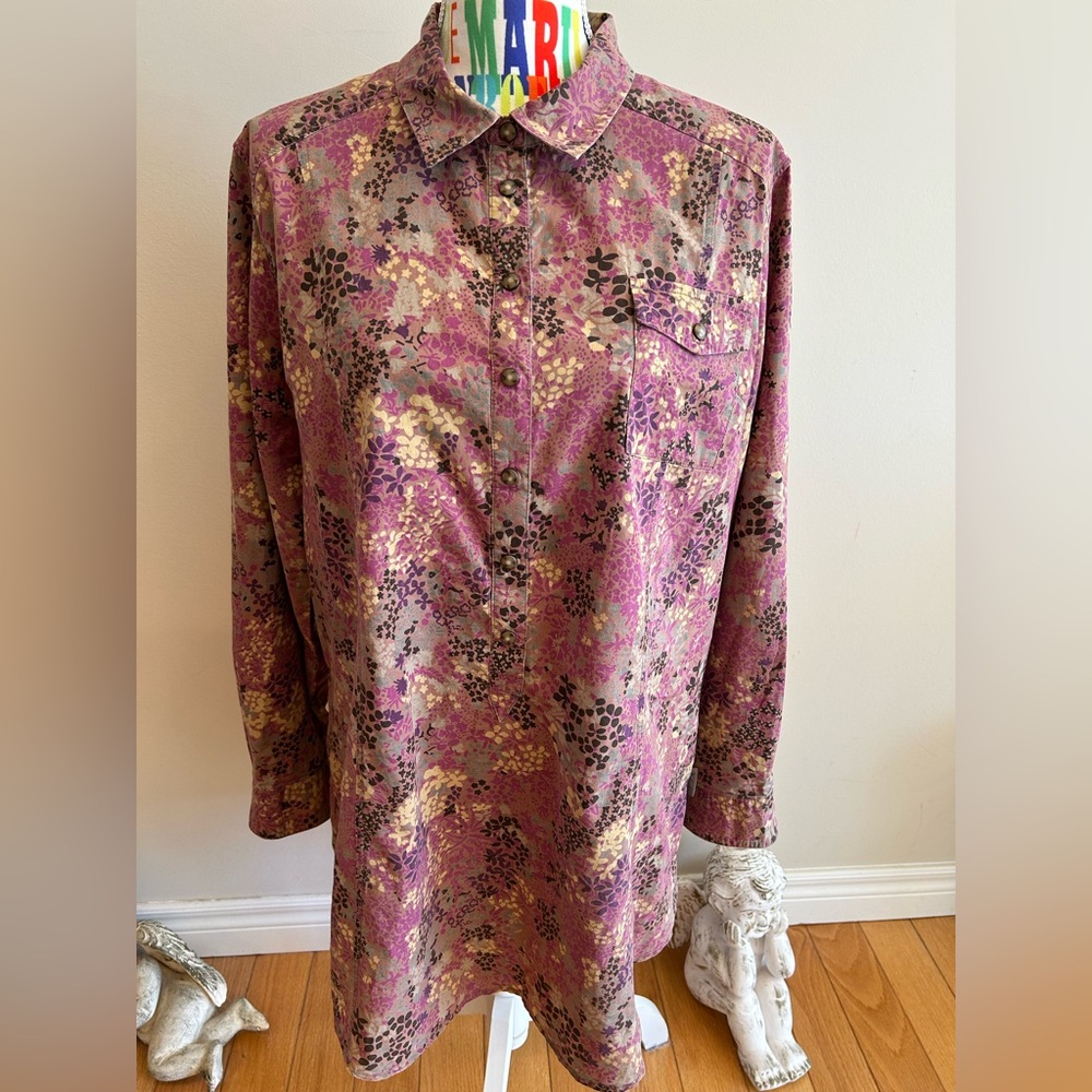 Woolrich 100% Cotton Women's Floral Shirt in Pink and Yellow